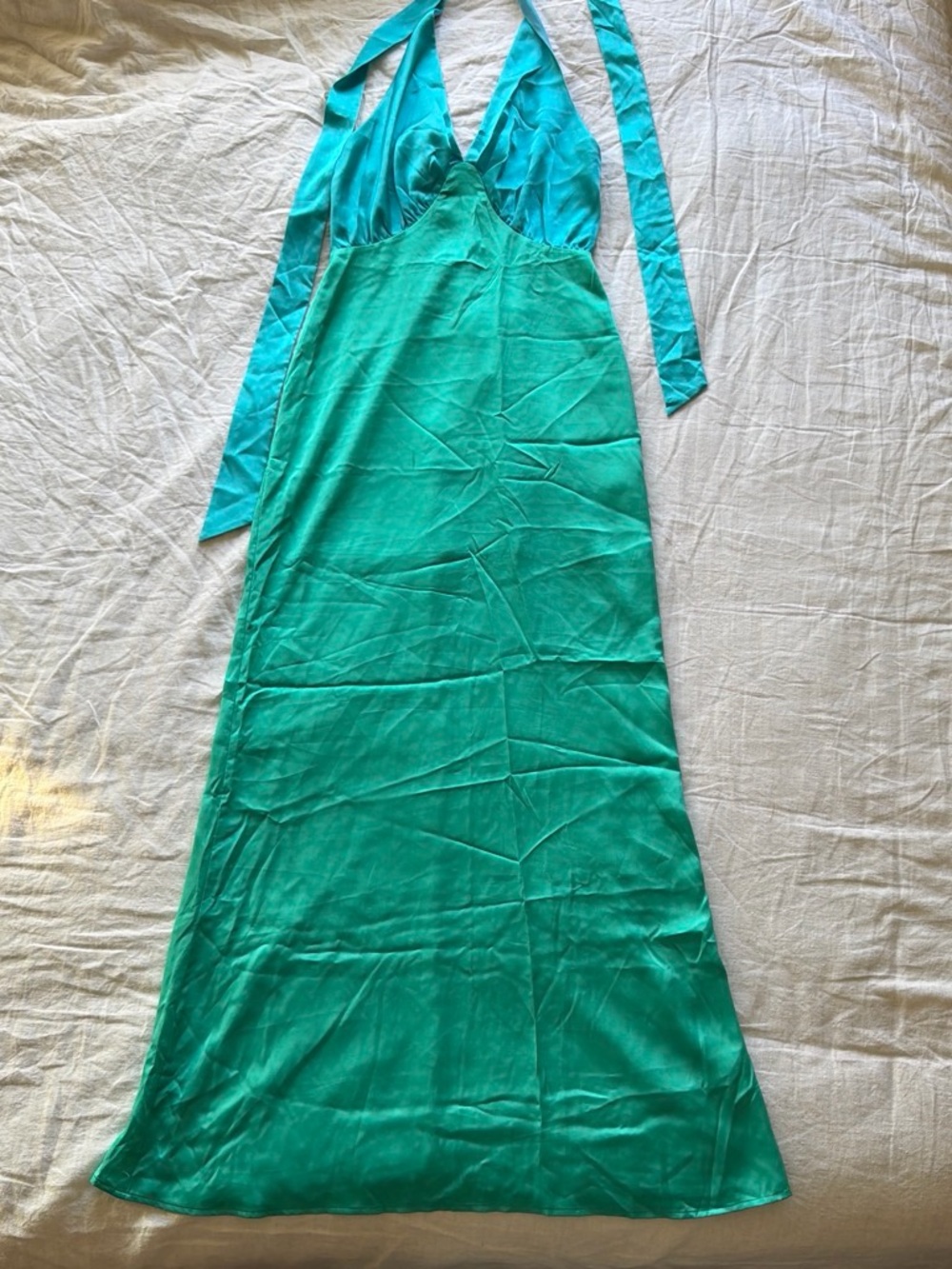 Wolf The Gang Green Halter Satin Maxi Dress - Brand